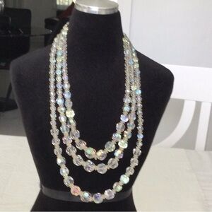 Woman’s Vintage  3 Strand Crystal Beaded Necklace